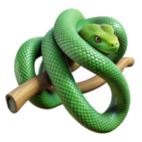 extraordinary rustic A slithering green snake wrapped around a tree branch, textured scales, jungle setting removed, nature photography style high quality png