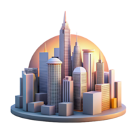 elegant contemporary A futuristic cityscape at dawn, the sun rising behind towering skyscrapers. Soft, warm lighting, futuristic architecture style, panoramic view high quality png