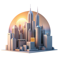 elegant artistic A futuristic cityscape at dawn, the sun rising behind towering skyscrapers. Soft, warm lighting, futuristic architecture style, panoramic view original png