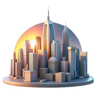 dramatic contemporary A futuristic cityscape at dawn, the sun rising behind towering skyscrapers. Soft, warm lighting, futuristic architecture style, panoramic view high resolution png