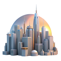 elegant contemporary A futuristic cityscape at dawn, the sun rising behind towering skyscrapers. Soft, warm lighting, futuristic architecture style, panoramic view original png