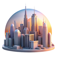 wonderful minimalist A futuristic cityscape at dawn, the sun rising behind towering skyscrapers. Soft, warm lighting, futuristic architecture style, panoramic view premium png