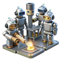 wonderful abstract A group of robots working in a futuristic factory, sparks flying from welding torches. Industrial, gritty, realistic lighting genuine png