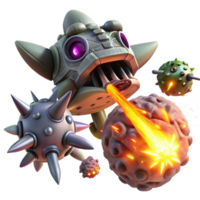 elegant classic A spaceship battling a giant space creature, lasers and explosions filling the void. Action-packed, dynamic, cinematic lighting high quality png