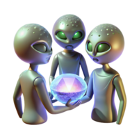 extraordinary rustic A group of aliens gathered around a glowing artifact, their faces illuminated by its light. Mysterious, ethereal, fantasy art style authentic png