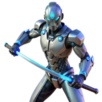 serene creative A cyborg with glowing blue eyes and intricate mechanical augmentations, holding a futuristic katana. Cyberpunk, dynamic pose, dark lighting professional png