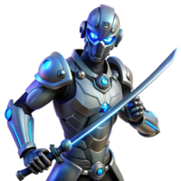 dramatic minimalist A cyborg with glowing blue eyes and intricate mechanical augmentations, holding a futuristic katana. Cyberpunk, dynamic pose, dark lighting genuine png