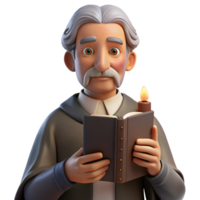 serene minimalist Portrait of an elderly man with deep wrinkles, a weathered face, holding a worn leather-bound book, lit by a single candle, in the style of Rembrandt professional png