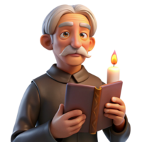 wonderful creative Portrait of an elderly man with deep wrinkles, a weathered face, holding a worn leather-bound book, lit by a single candle, in the style of Rembrandt high resolution png