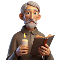 impressive creative Portrait of an elderly man with deep wrinkles, a weathered face, holding a worn leather-bound book, lit by a single candle, in the style of Rembrandt professional png