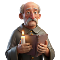 extraordinary vintage Portrait of an elderly man with deep wrinkles, a weathered face, holding a worn leather-bound book, lit by a single candle, in the style of Rembrandt high resolution png
