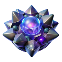serene modern A crystalline alien structure pulsating with energy, floating in the vast emptiness of space, illuminated by the light of a distant quasar. Style abstract art premium png