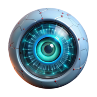 dramatic vintage A close-up of a cyborg's eye, displaying complex data streams and holographic projections, illuminated by a bright, internal light source. Style cyberpunk high quality png