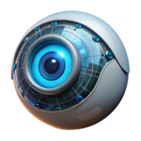 beautiful contemporary A close-up of a cyborg's eye, displaying complex data streams and holographic projections, illuminated by a bright, internal light source. Style cyberpunk professional png