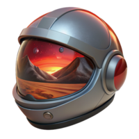dramatic creative A futuristic helmet with a reflective visor, displaying a distorted image of a desolate alien landscape, illuminated by a harsh, red sun. Style gritty realism original png