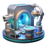 serene vintage A futuristic medical bay with holographic displays and advanced robotic surgical equipment, illuminated by sterile, white light. Style photorealistic high resolution png