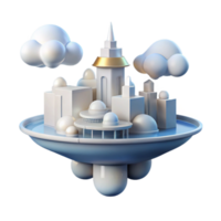 impressive minimalist Cloud city, floating platforms, gleaming white architecture, soft diffused lighting, utopian atmosphere premium png