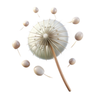 wonderful contemporary A single dandelion seedhead with seeds blowing in the wind, soft, diffused light, ethereal, delicate style 4K png