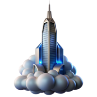 extraordinary artistic A futuristic skyscraper piercing the clouds, sleek metallic surface, glowing windows, dynamic lighting genuine png
