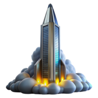 impressive abstract A futuristic skyscraper piercing the clouds, sleek metallic surface, glowing windows, dynamic lighting detailed png