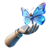 extraordinary artistic A robotic hand reaching out to touch a holographic butterfly, soft blue lighting, fantasy style authentic png
