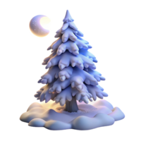 wonderful creative A snow-covered pine tree, heavy with snow, lit by the soft glow of the moon, photorealistic style high quality png
