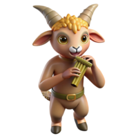 dramatic creative A playful satyr with goat legs and a mischievous grin, playing a pan flute. Warm lighting, pastoral style authentic png