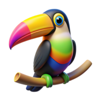 vibrant traditional A colorful toucan perched on a branch, vibrant rainforest backdrop, bright and cheerful style exclusive png