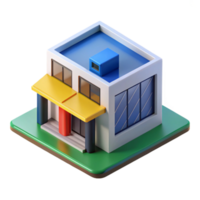 dramatic abstract Bauhaus style house, geometric shapes, primary colors, functional design, isometric view, exclusive png