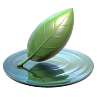 stunning contemporary A single leaf floating on water, reflective surface, serene and peaceful, minimalist style premium png