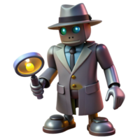elegant classic A robot detective investigating a crime scene, lit by dramatic, noir-style lighting in a detective story style high quality png