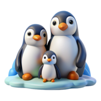 vibrant rustic A family of penguins huddled together on a snowy landscape, rendered in a cute, cartoonish style with simple shapes and bold colors professional png