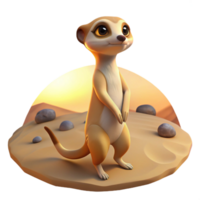 elegant vintage A curious meerkat standing on its hind legs, scanning the desert landscape, midday sun with warm desert tones, cartoon style detailed png