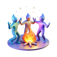 serene traditional A group of glowing, spectral figures dancing around a bonfire, under a starry night sky, illuminated by the flickering flames. Spiritual art style exclusive png