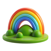 dramatic classic A vibrant rainbow arching over a green valley, bright, cheerful lighting, hopeful, optimistic style high quality png
