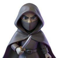dramatic rustic A cunning rogue with a hooded cloak and a pair of daggers, lurking in the shadows. Low-key lighting, noir style original png