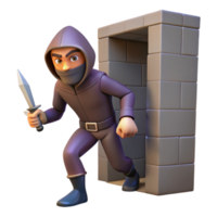 extraordinary classic A cunning rogue with a hidden dagger, sneaking through a shadowy alleyway. Low-poly style premium png
