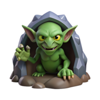 extraordinary creative A cunning goblin with sharp claws, hiding in a dark cave. Concept art style exclusive png