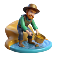 extraordinary artistic A gold rush prospector panning for gold in a river, bright, midday sunlight, realistic photographic style authentic png