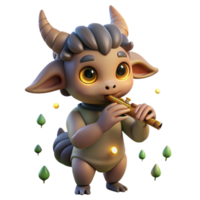 elegant contemporary A mischievous satyr playing a pan flute, surrounded by fireflies, whimsical style, twilight lighting professional png