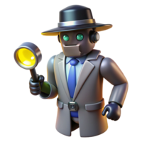 vibrant classic A robot detective investigating a crime scene, lit by dramatic, noir-style lighting in a detective story style original png