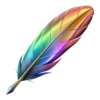 vibrant rustic A single, glowing feather with fractalized barbs, illuminated by a rainbow gradient, Fantasy Art style premium png