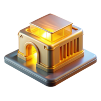 stunning modern A holographic projector displaying a 3D model of a building, warm yellow lighting, architectural style professional png