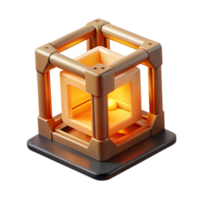elegant minimalist A 3D printer creating a complex geometric shape layer by layer, glowing with orange filament, lit by a warm workshop light, realistic style exclusive png