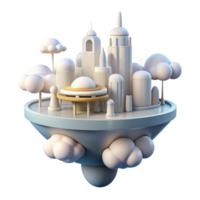 vibrant minimalist Cloud city, floating platforms, gleaming white architecture, soft diffused lighting, utopian atmosphere high resolution png