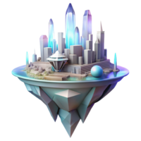 dramatic modern Floating island city, futuristic architecture, crystalline structures, ethereal glow, dreamlike atmosphere detailed png