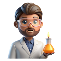 vibrant abstract Portrait of a curious scientist with lab goggles and a beaker, lit by the glow of a Bunsen burner, in a scientific illustration style professional png