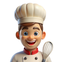 elegant abstract Portrait of a cheerful chef with a toque and a whisk, lit by the bright lights of a kitchen, in a culinary illustration style 4K png