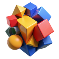 wonderful modern A dynamic composition of fragmented, geometric shapes, rendered in bold, primary colors, cubist style high resolution png