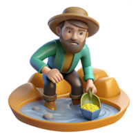 extraordinary minimalist A gold rush prospector panning for gold in a river, bright, midday sunlight, realistic photographic style genuine png
